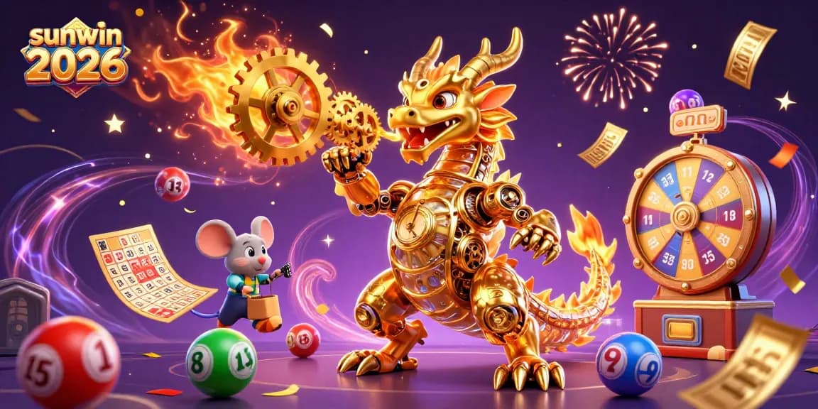 Engage in thrilling gameplay with sunwin 2026, featuring an animated golden dragon amidst colorful lottery elements.