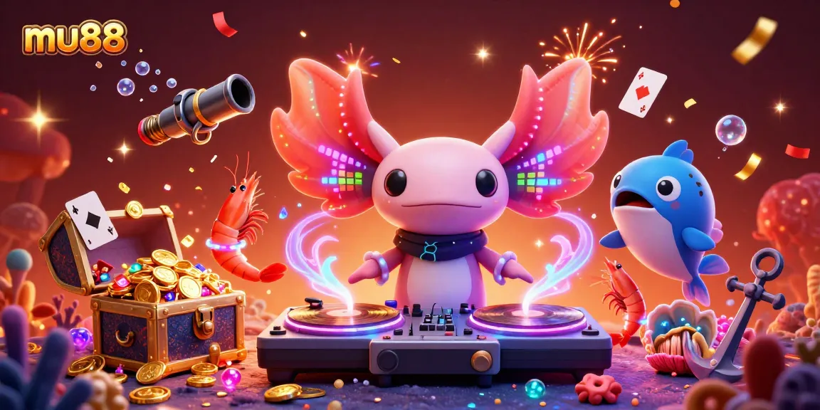 Catch the energetic vibes at mu88 with our neon axolotl DJ and dancing sea creatures!