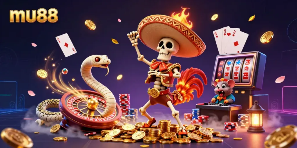Engage with mu88's immersive casino experience featuring exciting characters, slots, and vibrant game elements.